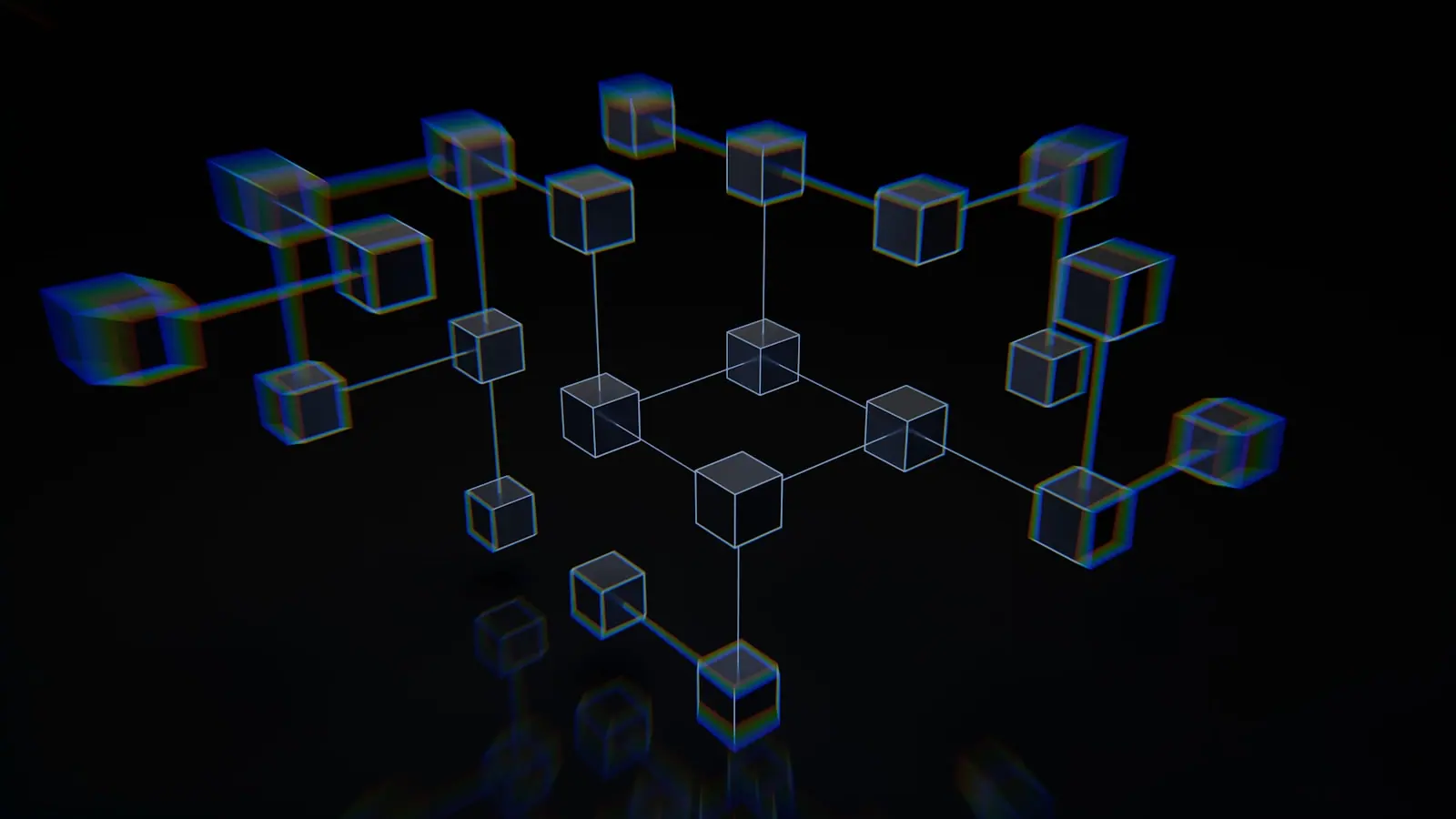 Layered digital records connected across a dark interface