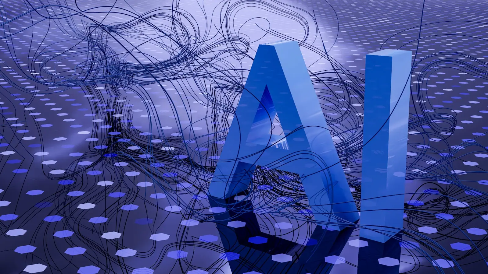 Abstract illuminated circuitry suggesting a compact neural network